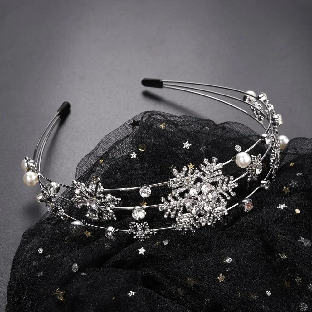 Silver Christmas Headband Pearl Holiday Hair Hoop Women Party Accessory
